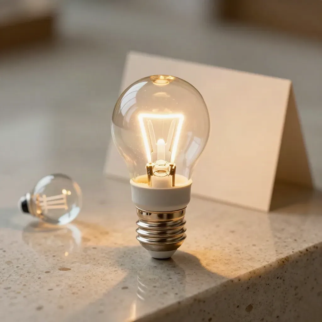 Bombilla LED G9 sobre losa de piedra, con adaptador cerámico y brillo cálido.